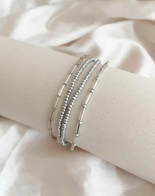 Bracelets  LEANA - perles argentés
