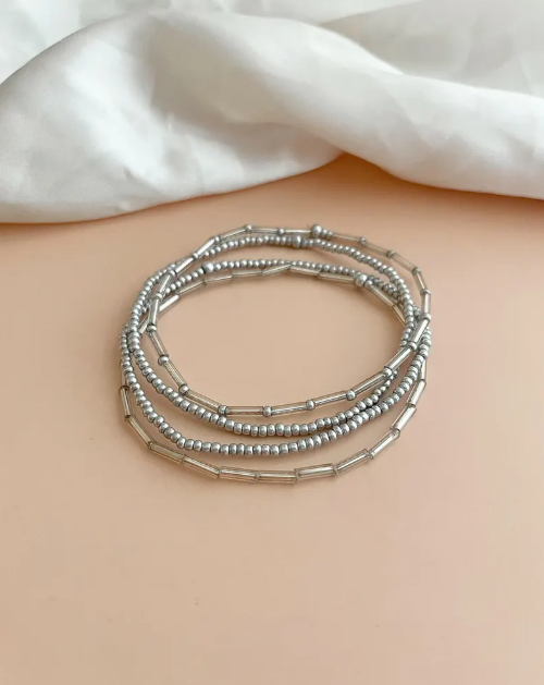 Bracelets  LEANA - perles argentés
