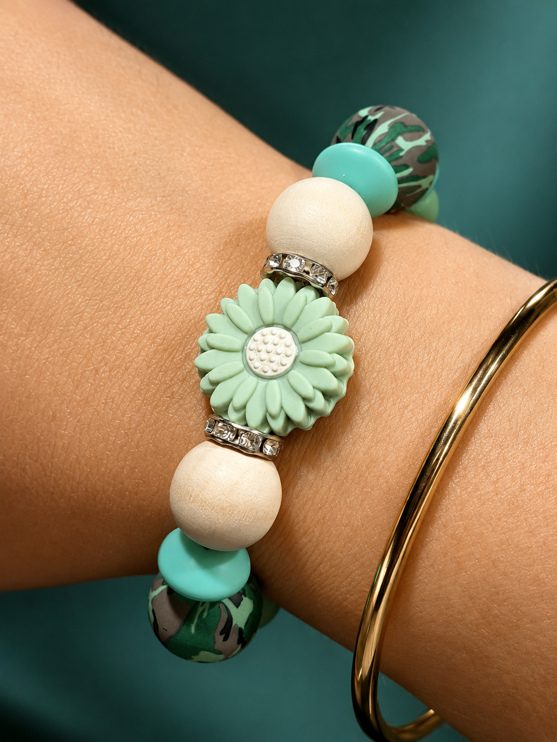 Bracelet AVA - perles silicone  bleu militaire